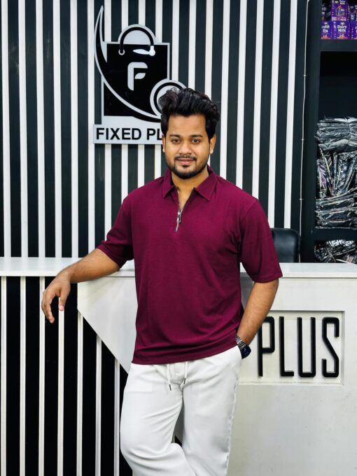 Drop Shoulder Polo (Velvet Maroon) 001104