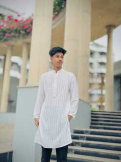 Alternative view of Cut Work Classic Panjabi white(CWCP-2)