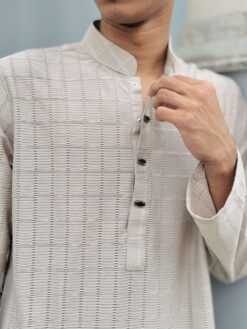 Alternative view of Cut Work Classic Panjabi Light Beige (CWCP-1)