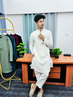 Alternative view of Premium Textured Panjabi(White) (PTP-5)