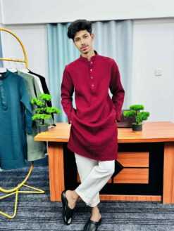 Alternative view of Premium Textured Panjabi(Maroon) (PTP-3)