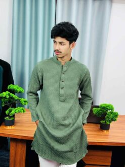 Alternative view of Premium Textured Panjabi(Olive) (PTP-4)