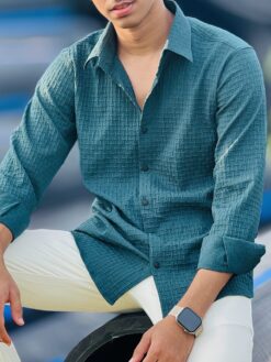 Alternative view of Textured Casual Shirt (Teal Green) (TCS-1)