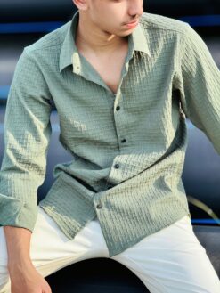 Alternative view of Textured Casual Shirt (Olive) (TCS-4)
