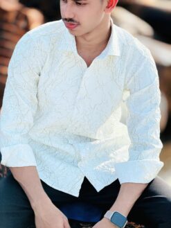 Crocked Shirt White with Olive (CS-3)