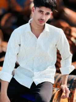 Alternative view of Crocked Shirt White with Olive (CS-3)