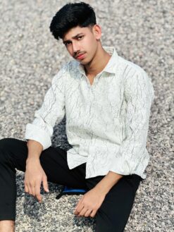 Alternative view of Crocked Shirt White with Black (CS-1)