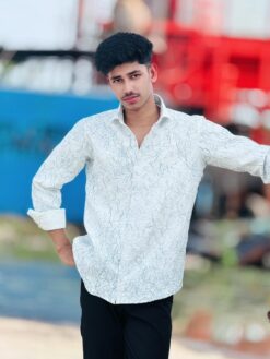 Alternative view of Crocked Shirt White with Blue (CS-2)