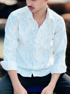 Crocked Shirt White with Blue (CS-2)