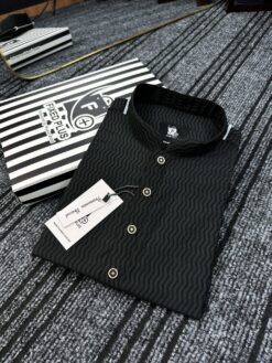 Premium Wave-Texture Black Panjabi (PWP-2)