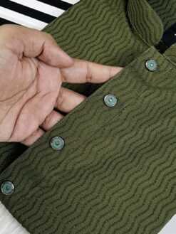 Alternative view of Premium Wave-Texture Olive Green Panjabi (PWP-3)