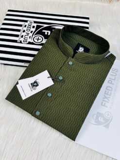 Premium Wave-Texture Olive Green Panjabi (PWP-3)