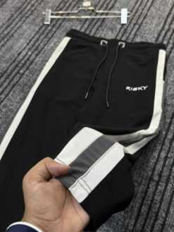 Alternative view of Black Side-Stripe Baggy Pants (SSB-2)