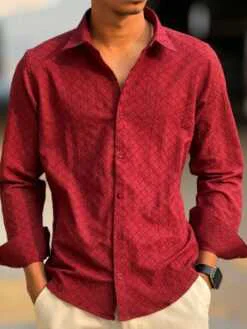 Alternative view of Urban Weave Classic Shirt – Maroon Red (UWS-3)