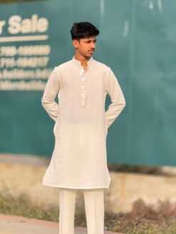 Alternative view of Royal Weave Panjabi – White (RWP-8)