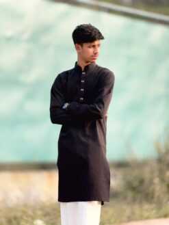 Alternative view of Royal Weave Panjabi – Black (RWP-9)