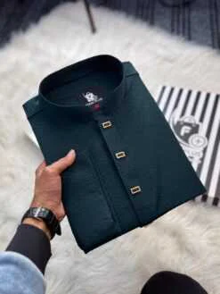 Alternative view of Royal Weave Panjabi – Dark Bottle Green (RWP-10)