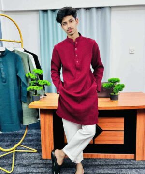 Alternative view of Premium Textured Panjabi(Maroon) (PTP-3)