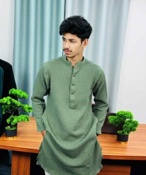 Alternative view of Premium Textured Panjabi(Olive) (PTP-4)