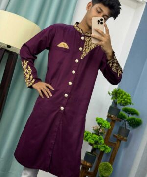Alternative view of Sherwani Cutting Kurta – Wine Purple (SCK-3)