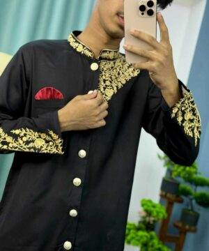 Alternative view of Sherwani Cutting Kurta – Classic Black (SCK-2)