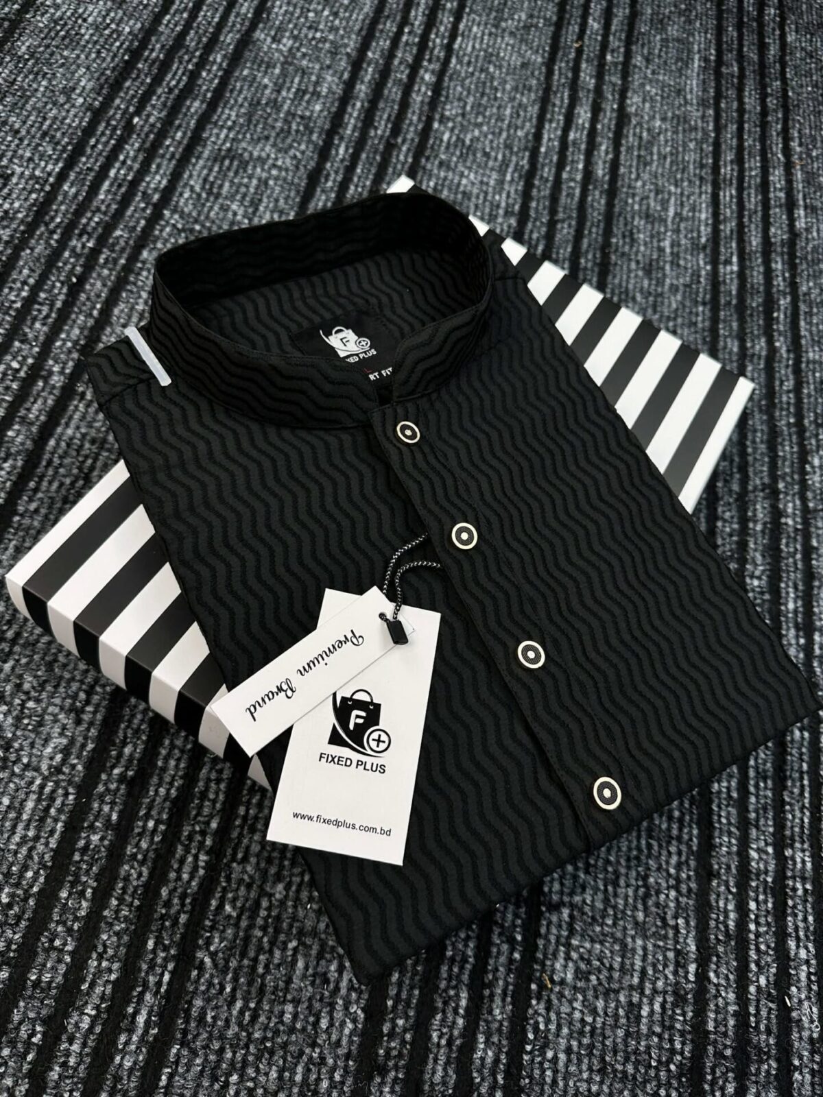 Premium Wave-Texture Black Panjabi (PWP-2) - Image 2