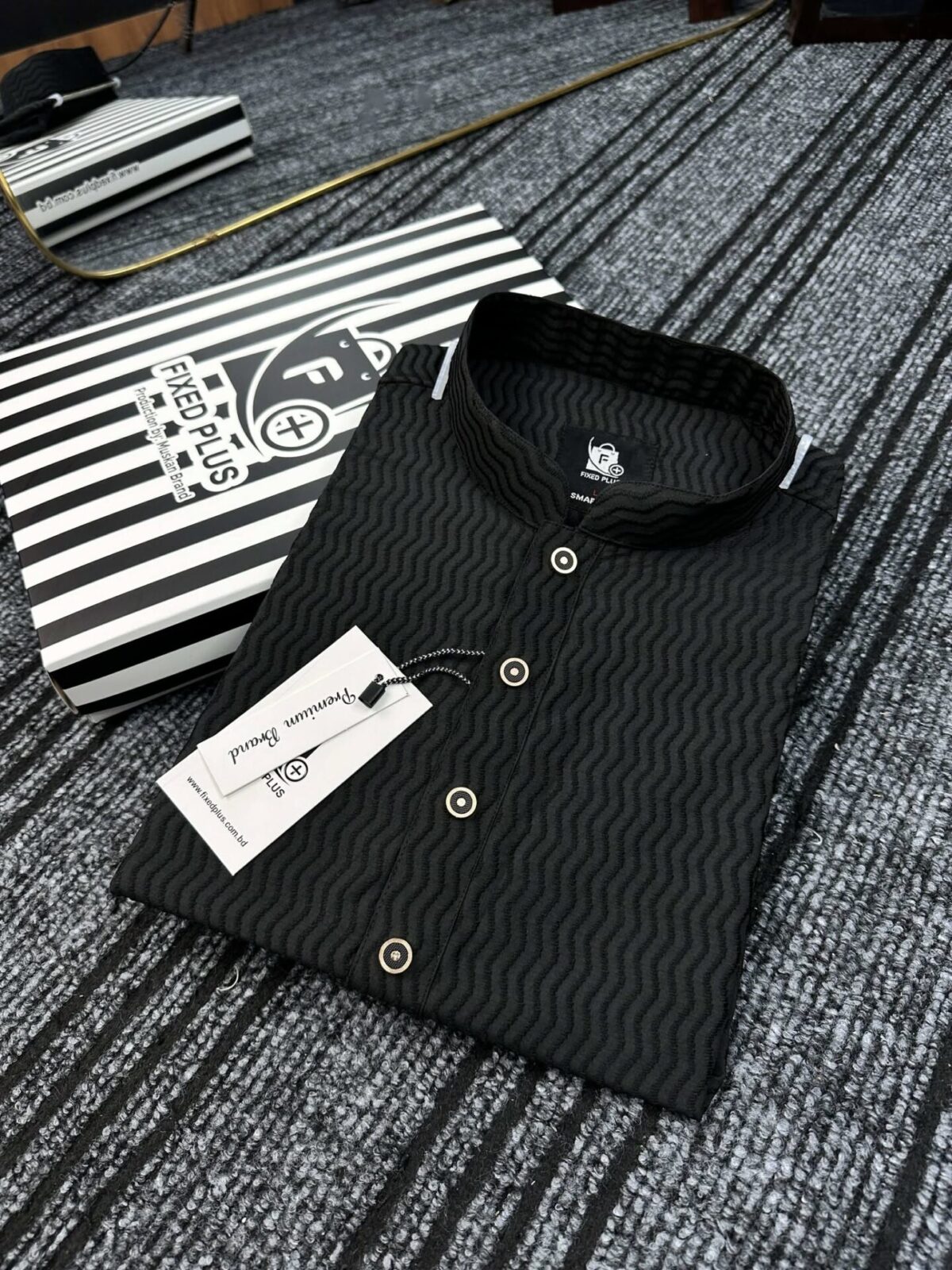 Premium Wave-Texture Black Panjabi (PWP-2)