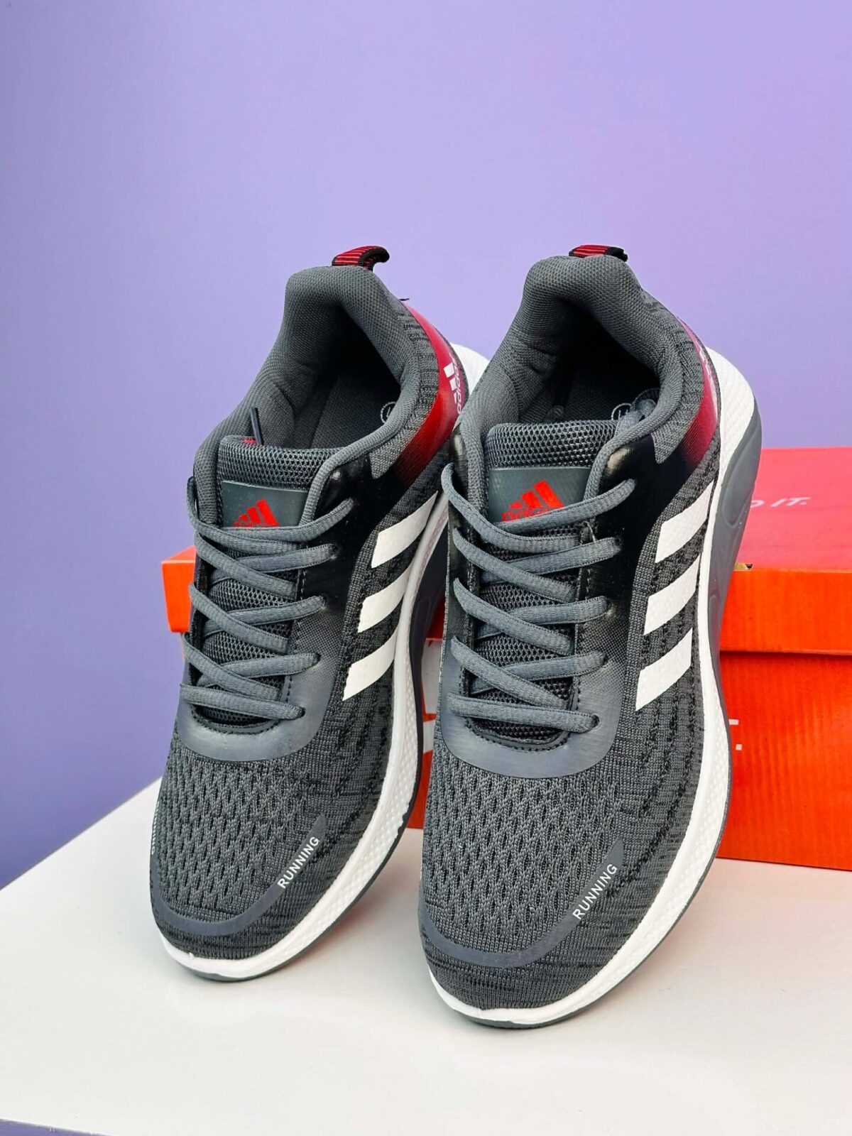 Adidas Men’s Running Sneakers (Grey–Red Edition) (SS-4) - Image 2