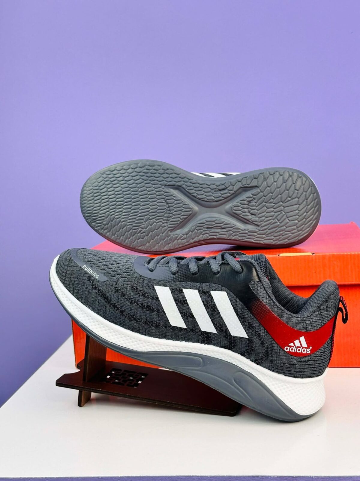 Adidas Men’s Running Sneakers (Grey–Red Edition) (SS-4) - Image 4