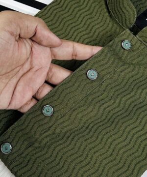 Alternative view of Premium Wave-Texture Olive Green Panjabi (PWP-3)