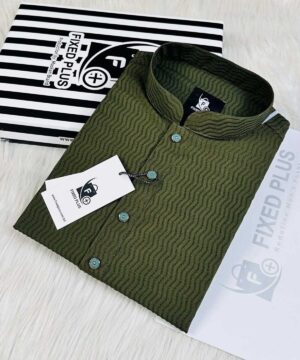 Premium Wave-Texture Olive Green Panjabi (PWP-3)