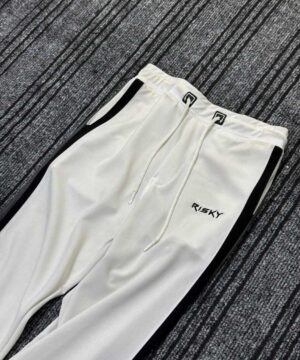 Alternative view of White Side-Stripe Baggy Pants (Black Stripes) (SSB-1)