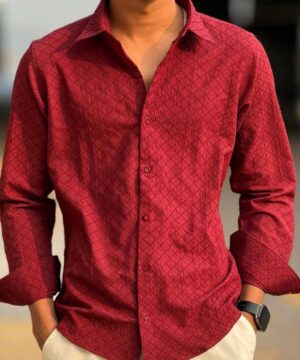 Alternative view of Urban Weave Classic Shirt – Maroon Red (UWS-3)