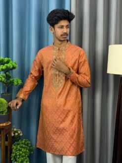 Alternative view of Reshmi Katan Panjabi with Catt Embroidery (RKE-1)