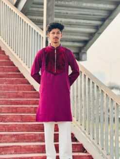 Premium Chinese Spandex Panjabi with Velvet Contrast ( PCV-2 )