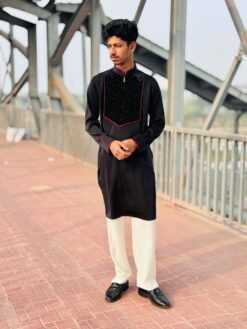 Premium Chinese Spandex Panjabi with Velvet Contrast ( PCV-3 )