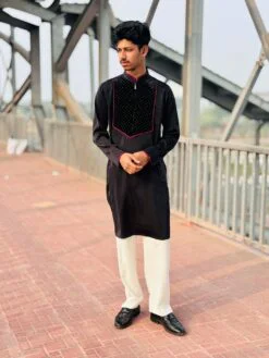 Premium Chinese Spandex Panjabi with Velvet Contrast ( PCV-3 )