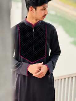 Alternative view of Premium Chinese Spandex Panjabi with Velvet Contrast ( PCV-3 )