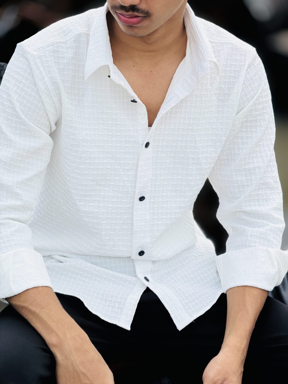 Textured Casual Shirt (White) (TCS-3) - Image 2