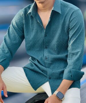 Alternative view of Textured Casual Shirt (Teal Green) (TCS-1)