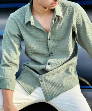 Alternative view of Textured Casual Shirt (Olive) (TCS-4)