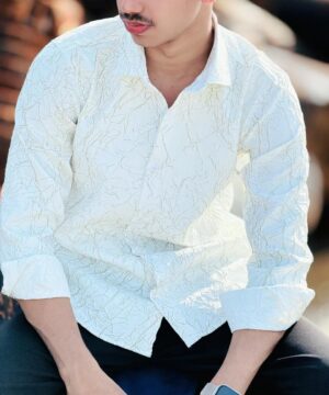 Crocked Shirt White with Olive (CS-3)