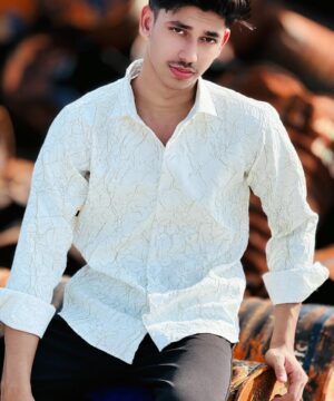 Alternative view of Crocked Shirt White with Olive (CS-3)