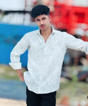 Alternative view of Crocked Shirt White with Blue (CS-2)