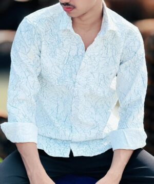 Crocked Shirt White with Blue (CS-2)