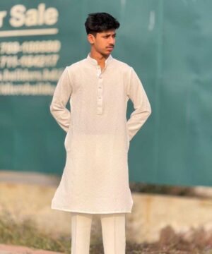 Alternative view of Royal Weave Panjabi – White (RWP-8)